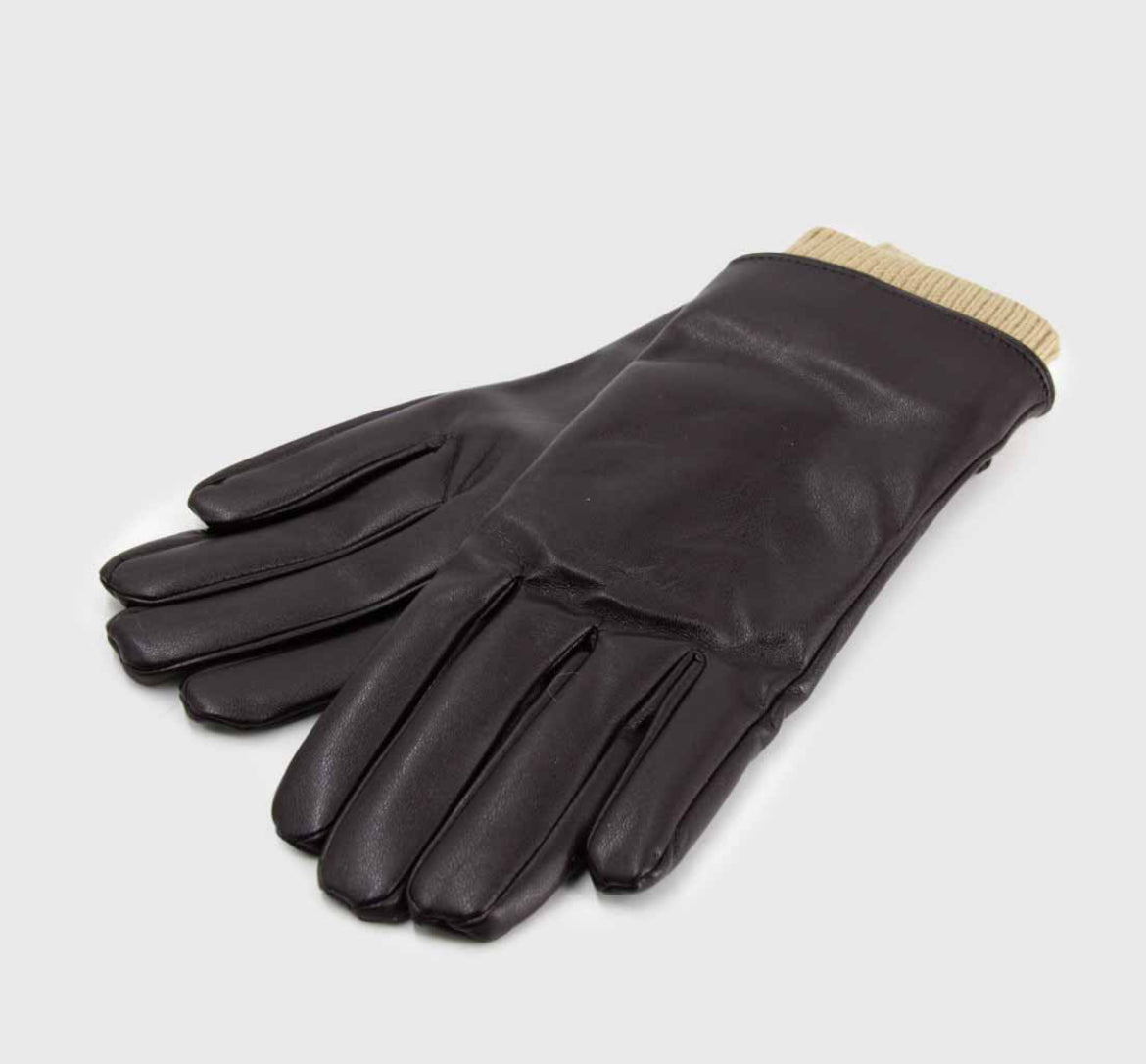 Guantes de cuerina con borde canalé