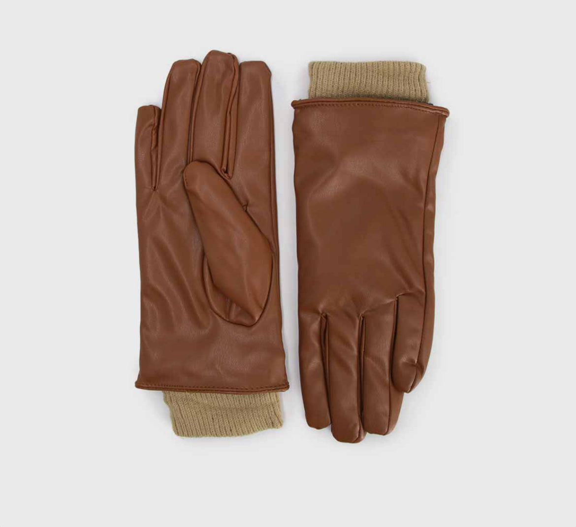 Guantes de cuerina con borde canalé