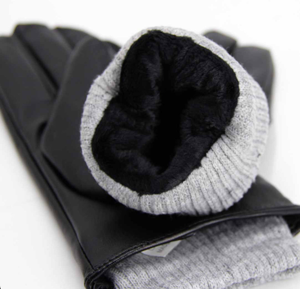 Guantes de cuerina con borde canalé