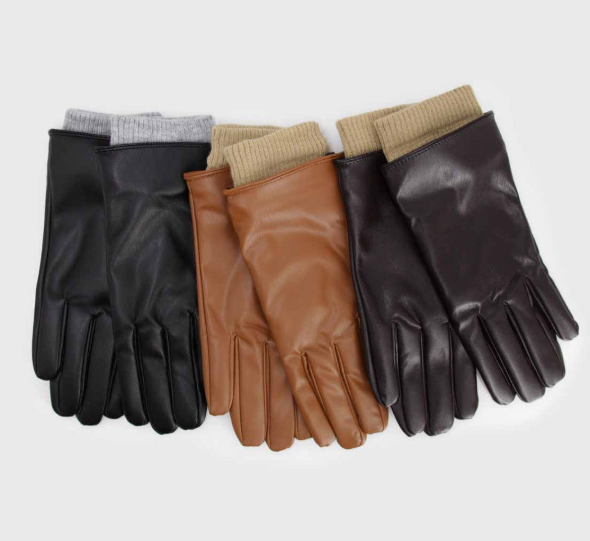 Guantes de cuerina con borde canalé