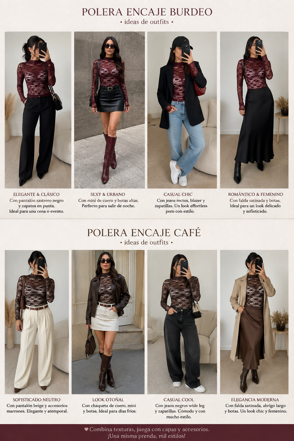 Poleras encaje cuello alto