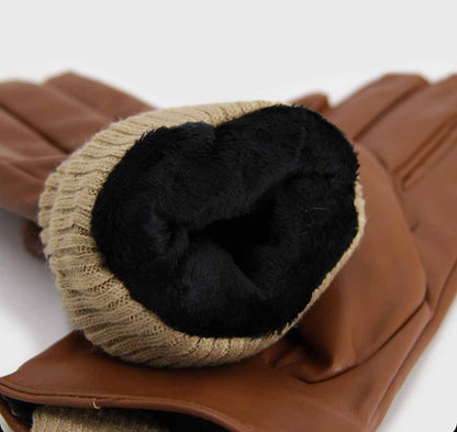 Guantes de cuerina con borde canalé