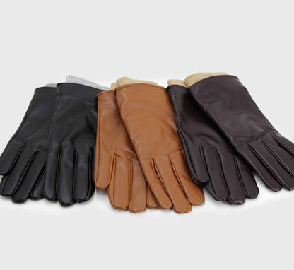 Guantes de cuerina con borde canalé