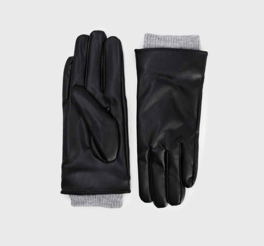 Guantes de cuerina con borde canalé