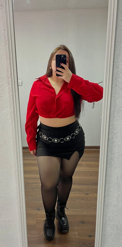 Outfits con falda short gamuza de una apertura