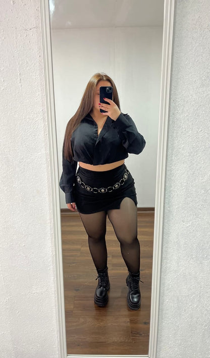 Outfits con falda short gamuza de una apertura